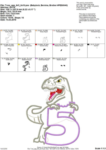 T-rex dinosaur Birthday number five 5 kids boy Birthday outfit machine