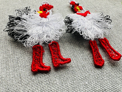 Fringed Chicken Earrings Charm