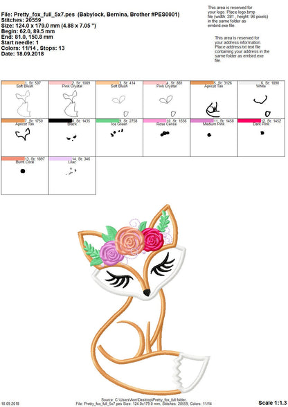 Pretty Eyes Floral Fox Applique