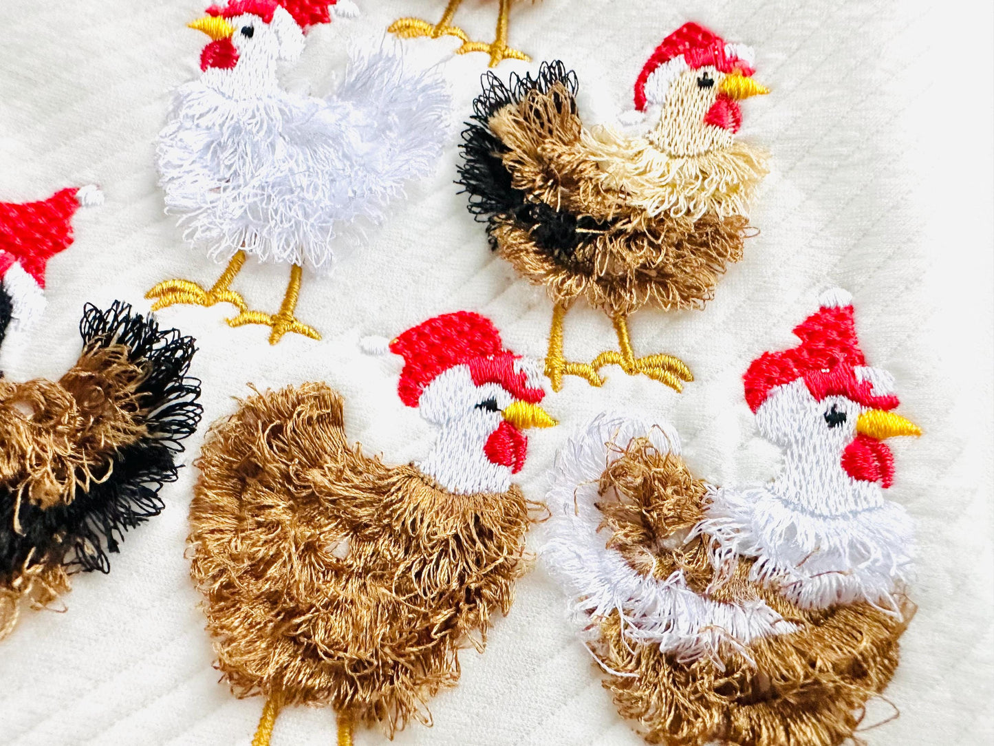 Fringed Christmas Chicken Flock with Santa Hat