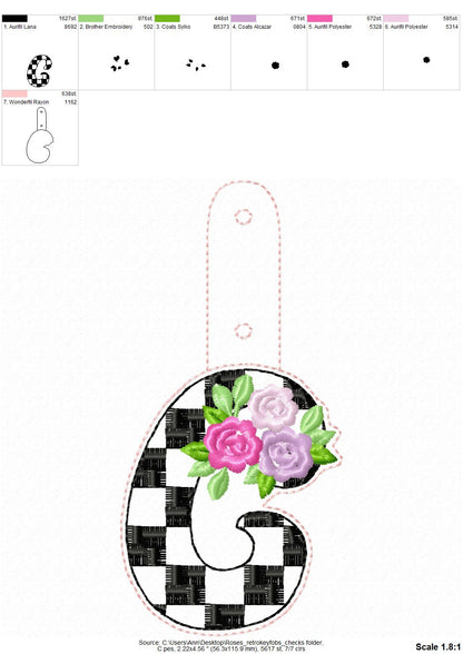 Floral Rose Patterned Monogram Keychain