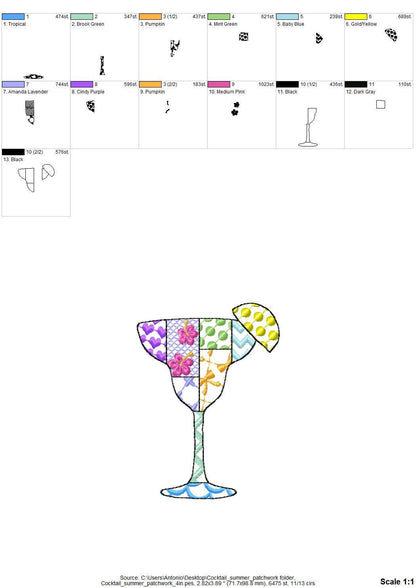Patchwork Summer Martini Cocktail or Dessert Drink Glass beach pool