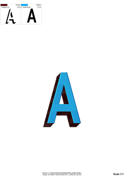 Block Type Narrow Shadow Font Fill Stitch