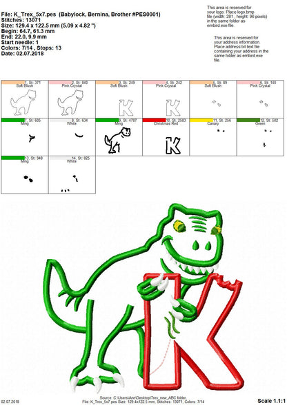 T-rex dinosaur Personalized name letter whole alphabet 26 letters