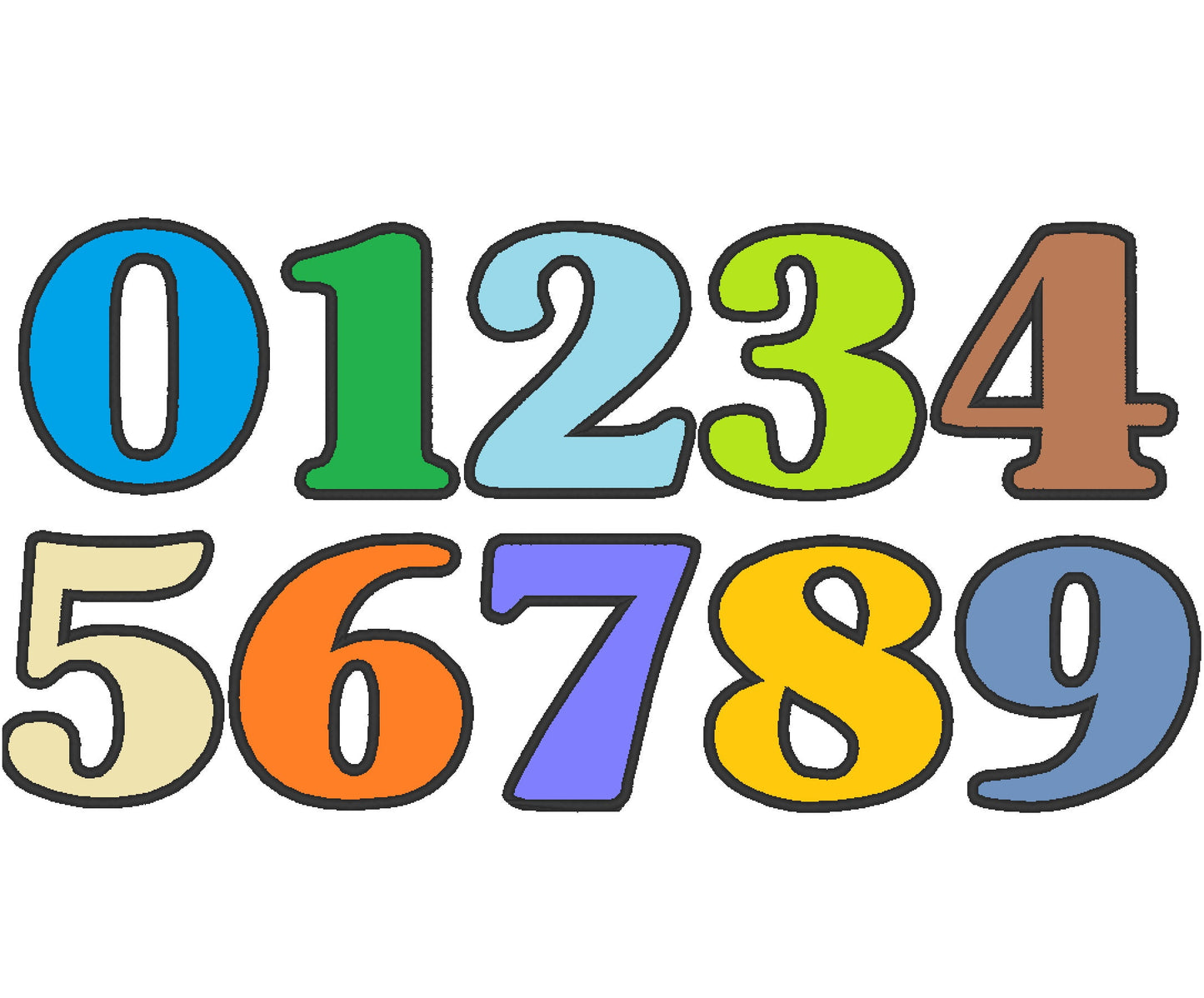 Wide Satin Stitch Kids Birthday Numbers Applique