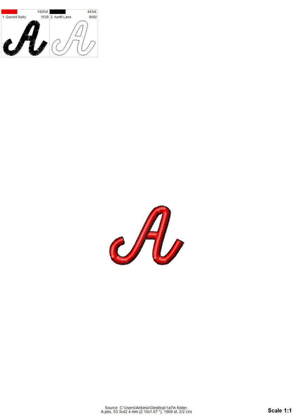 Satin stitch FONT with bean outline cursive script handwritten Font
