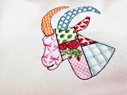 Patchwork Goat face Farm animal patterned Goat head silhouette outline