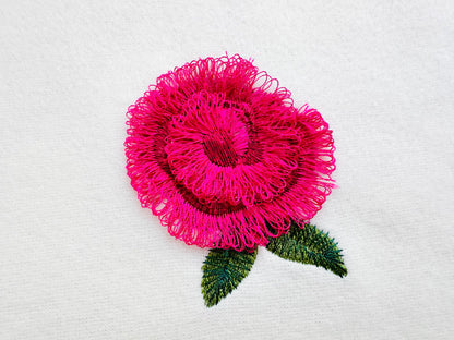 Small mini fringed fluffy Rose Peony Monogram accent machine embroidery