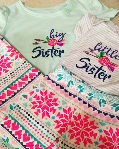 Little sister Big sister, sisters, shabby chic flowers, roses, arrows