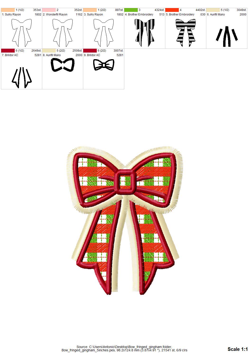 Fringed Christmas Gingham Plaid Bow