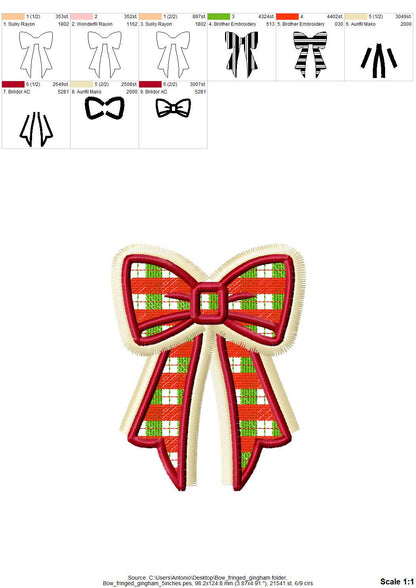 Fringed Christmas Gingham Plaid Bow