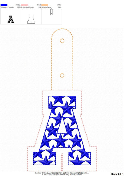 Stars Patriotic 4th July American flag alphabet letters A-Z Key Fob