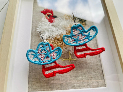 Patriotic Cowgirl Boots And Hat Earrings