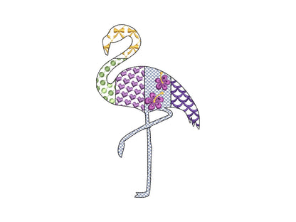 Patchwork Flamingo Bird silhouette outline patterned Flamingo kids