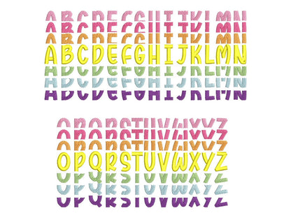 Stacked Font, satin stitch and outline trend alphabet letters, awesome