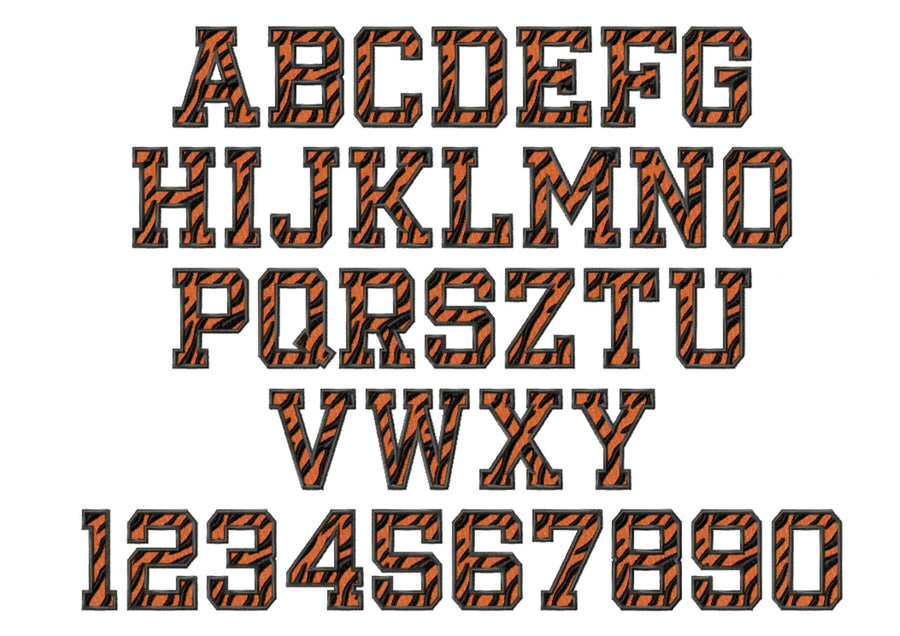Tiger Print Varsity Sport Font Fill Stitch