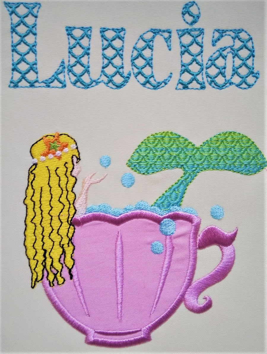 Scalloped 2 Color Mermaid Monogram FONT alphabet machine embroidery
