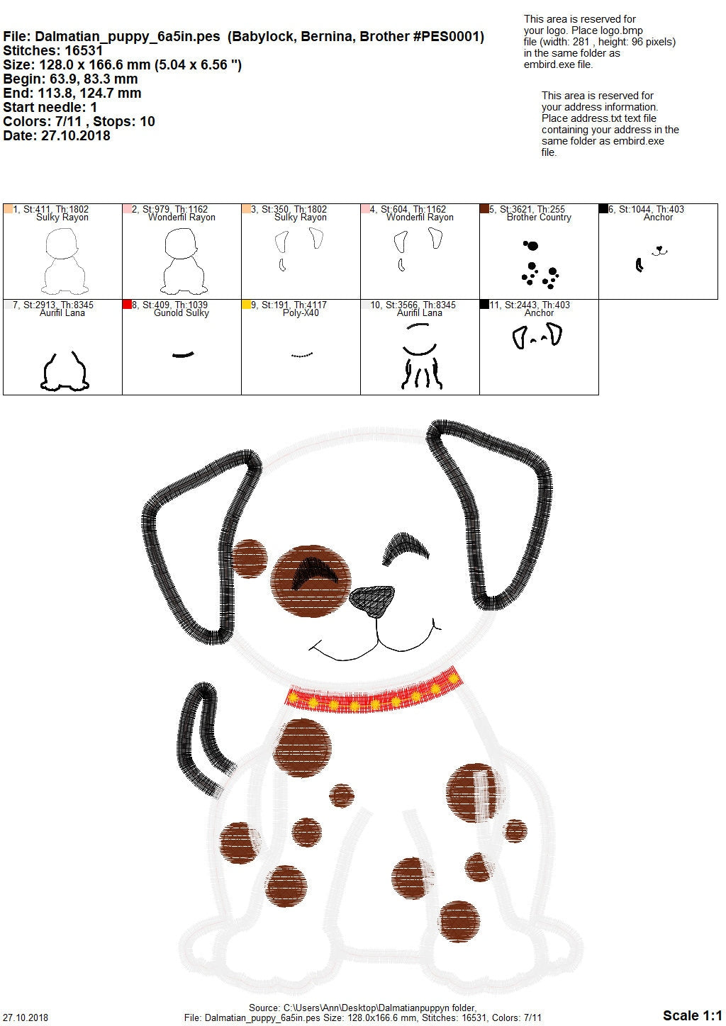 Little Dalmatian Puppy Dog Applique