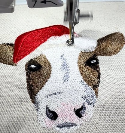 Fringed Christmas Cow with Santa Hat