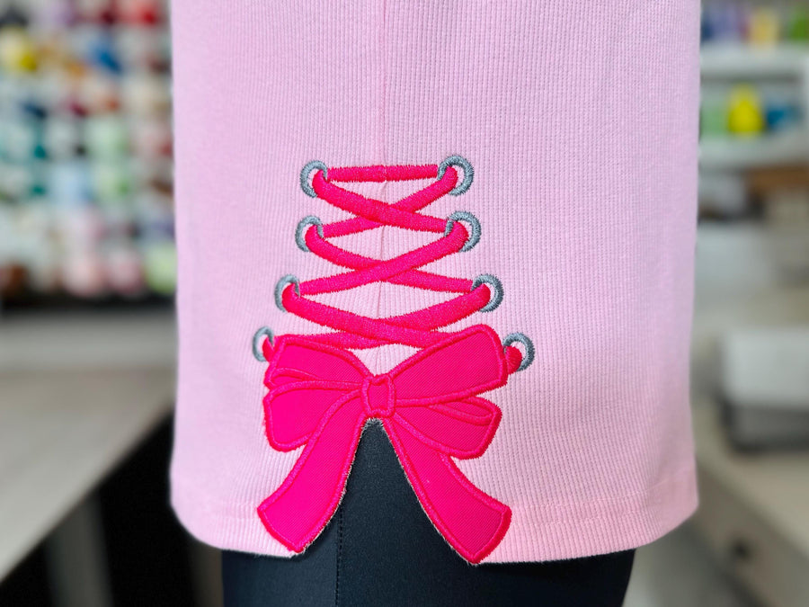 Girly Lace Up Bow Applique