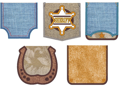 Western style Pocket Applique Set of 5 styles machine embroidery