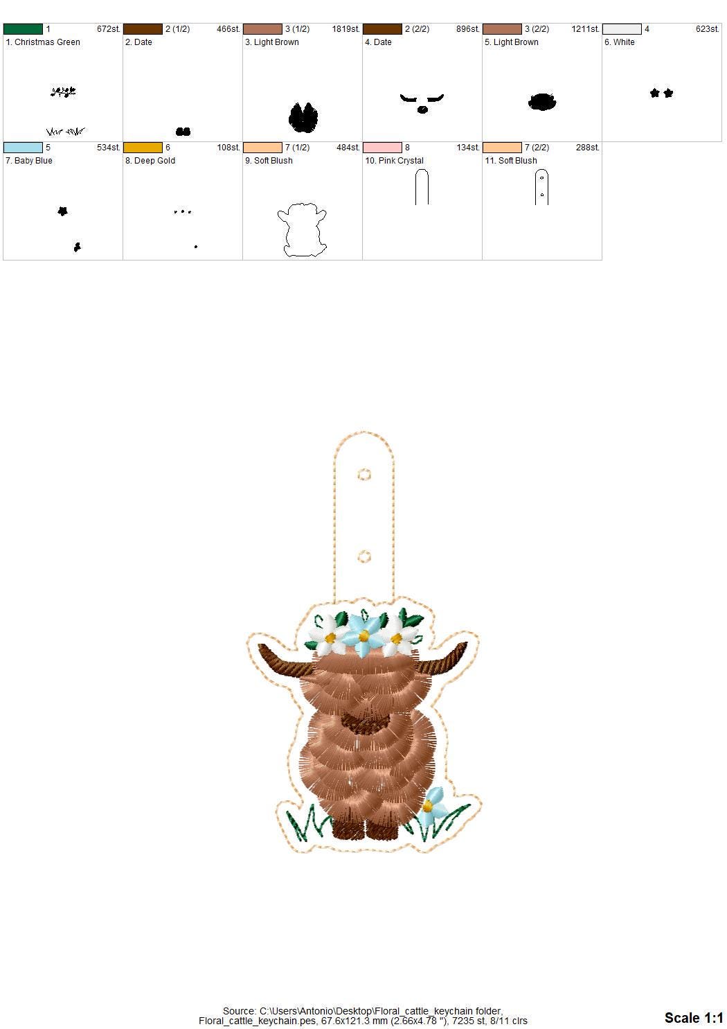 Floral Highland Cow Bull Keychain