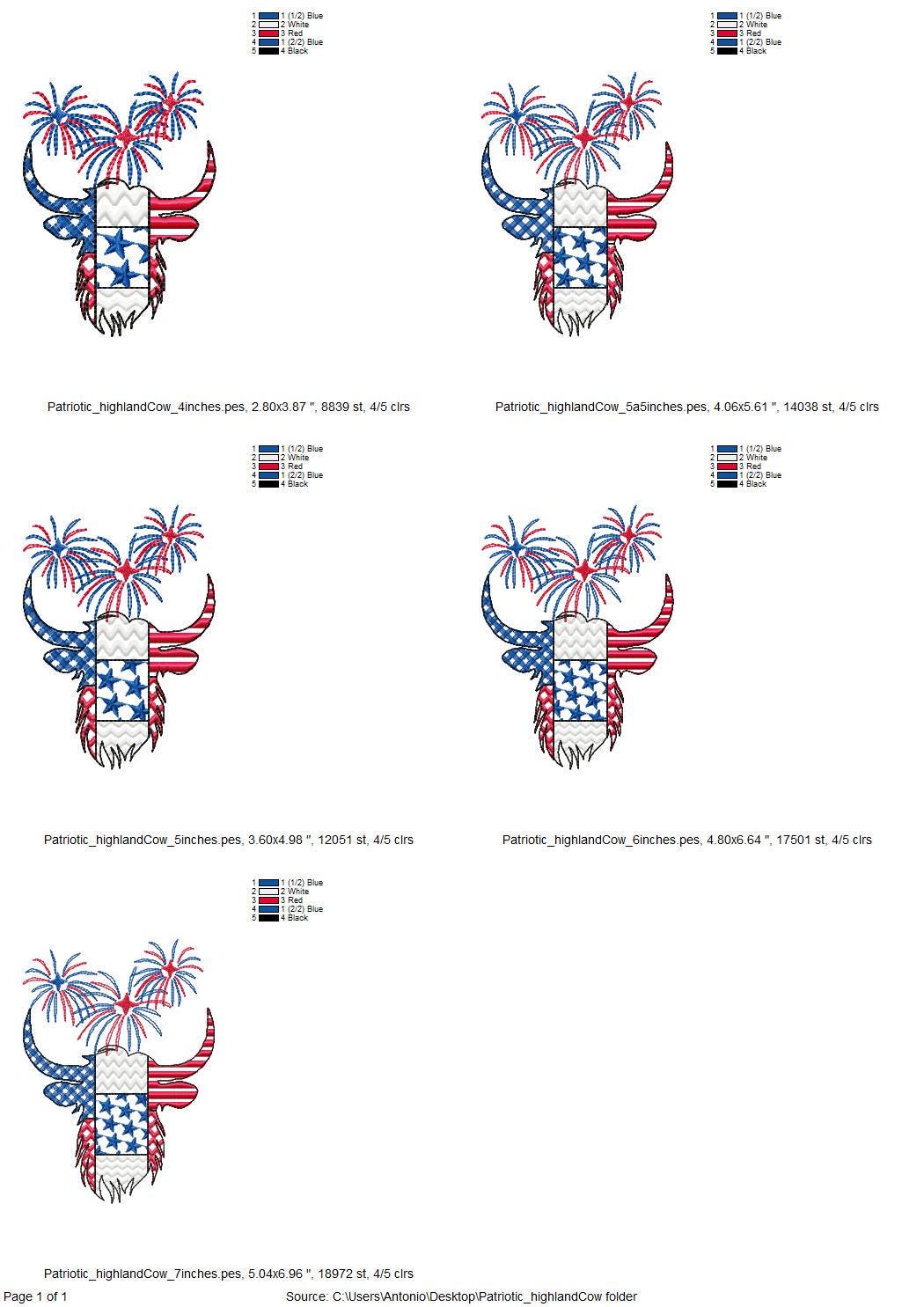 Patchwork Highland Cow Bull farm animal patterned outline and Fireworks