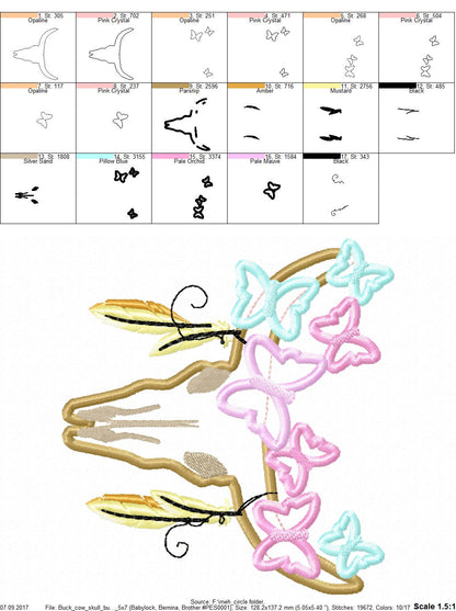 Cow Buck Bull Skull with Butterfly