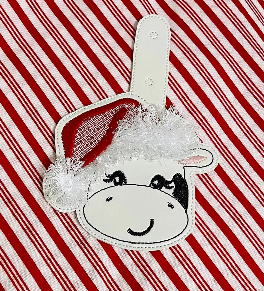 Fringed Cow Santa Hat Keychain