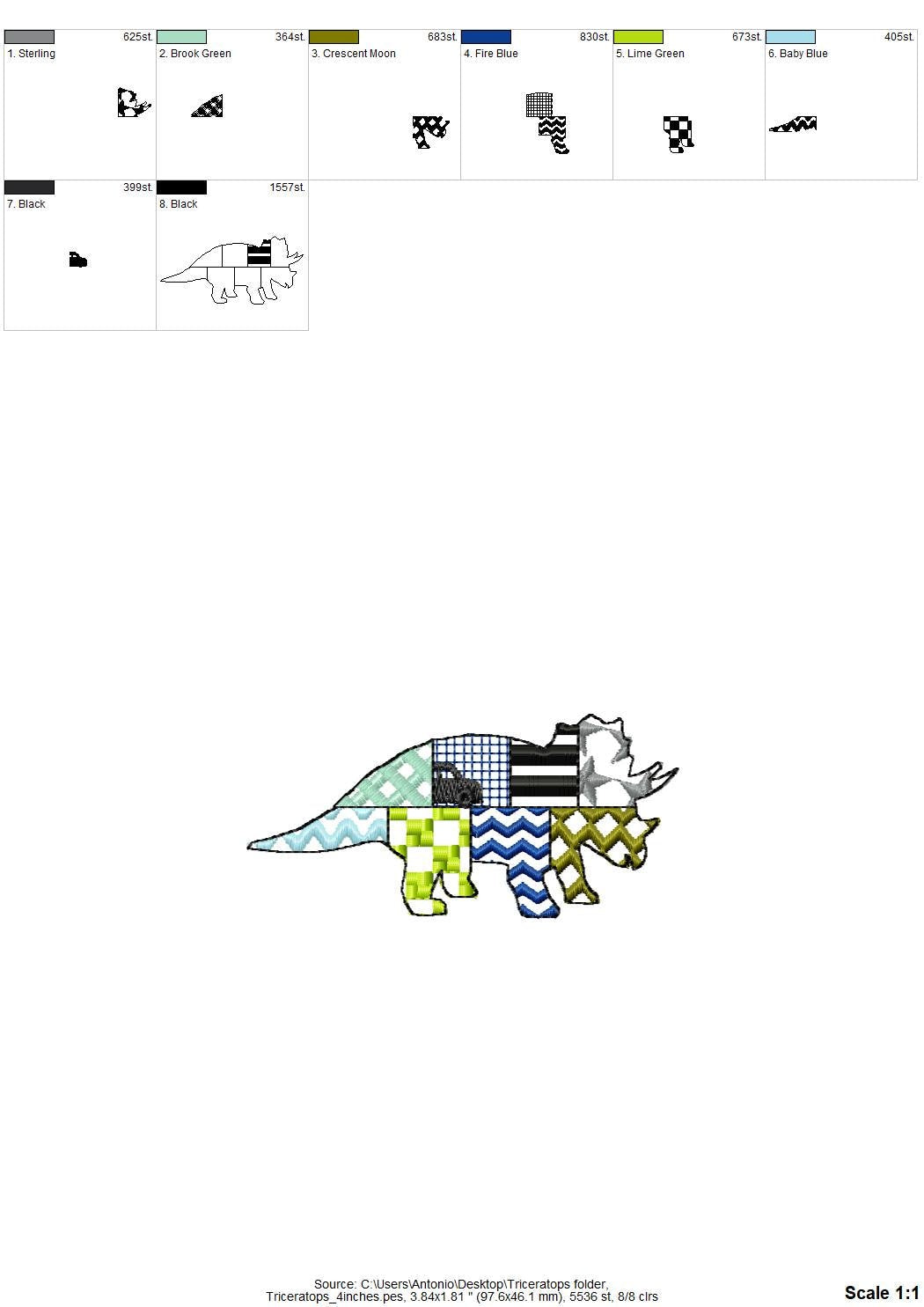 Patchwork Triceratops Dinosaur Jurassic animal Dino silhouette