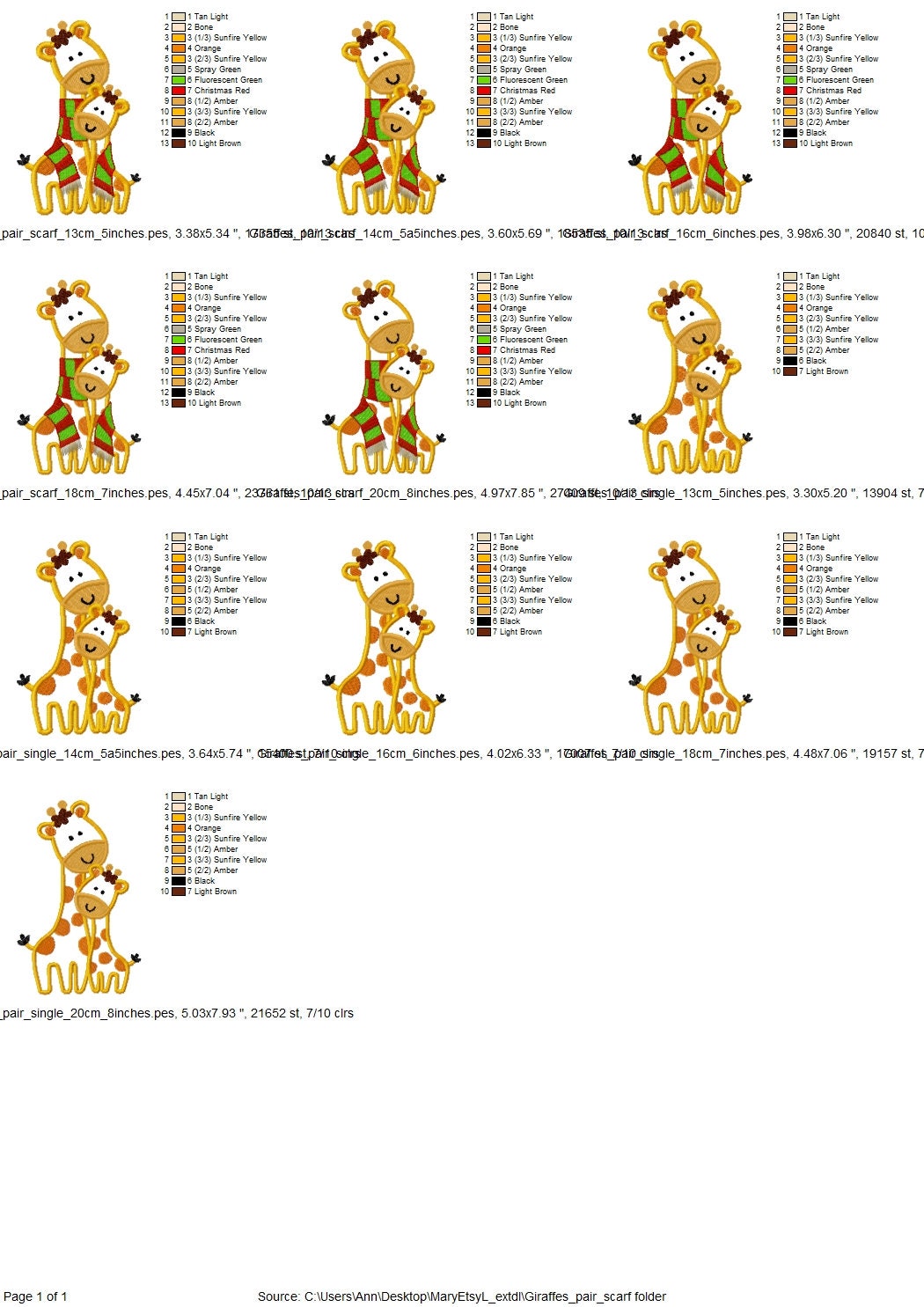 Giraffe Big Little Sister Brother Applique