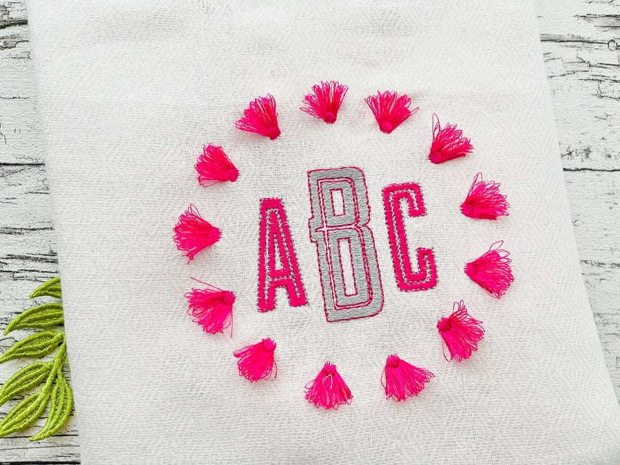 Chinoiserie fringed tassel circle monogram frame and alphabet BX