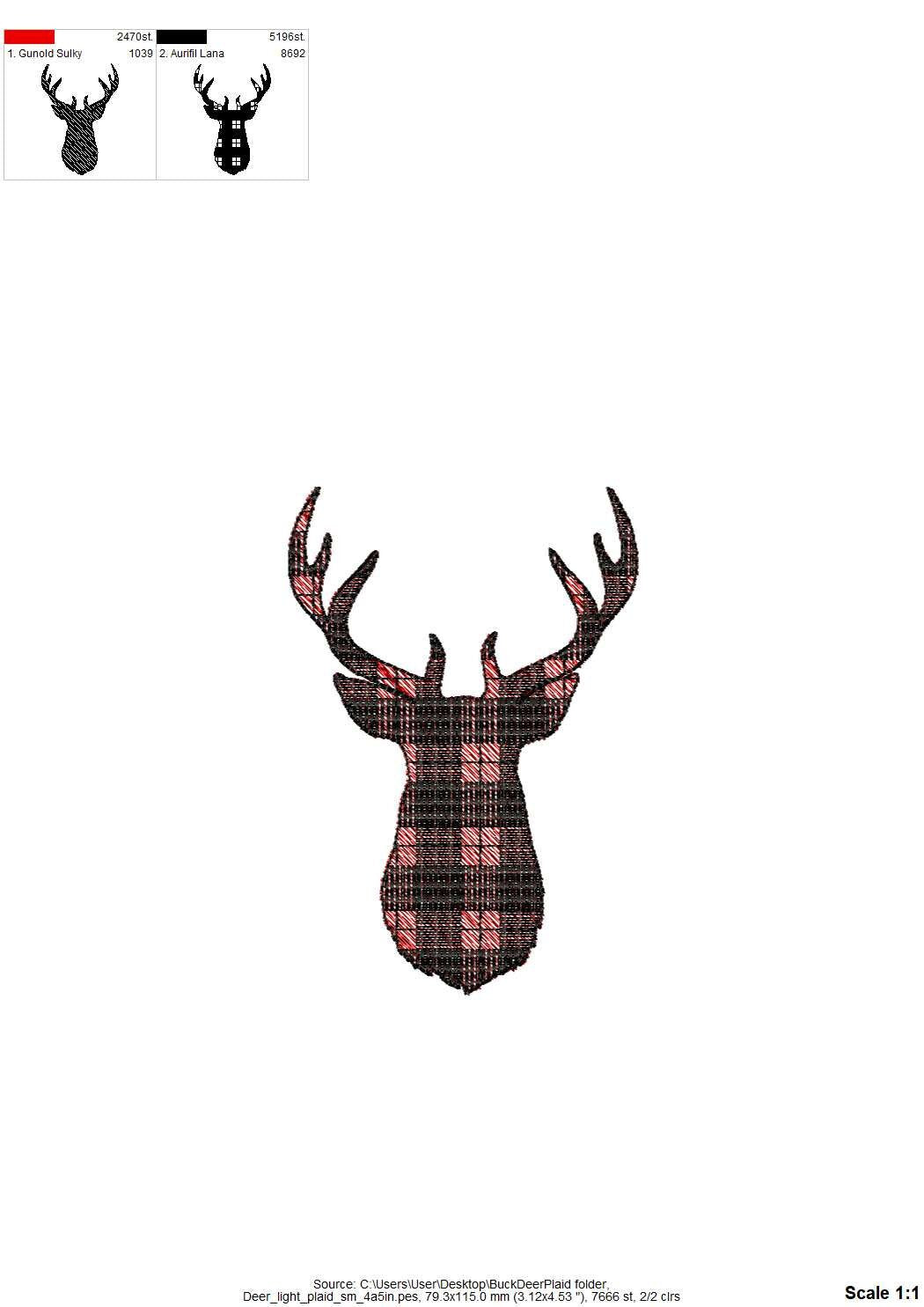 Gingham Plaid Patterned Buck Deer Head