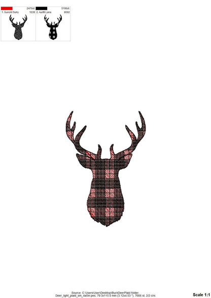 Gingham Plaid Patterned Buck Deer Head