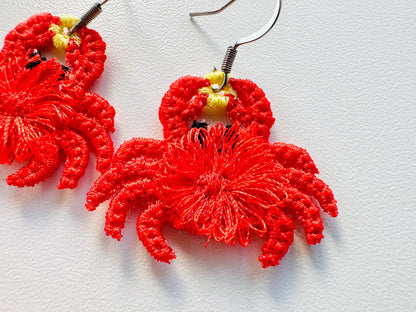 Fringed Crab cute fluffy tiny earrings or charm in the hoop FSL