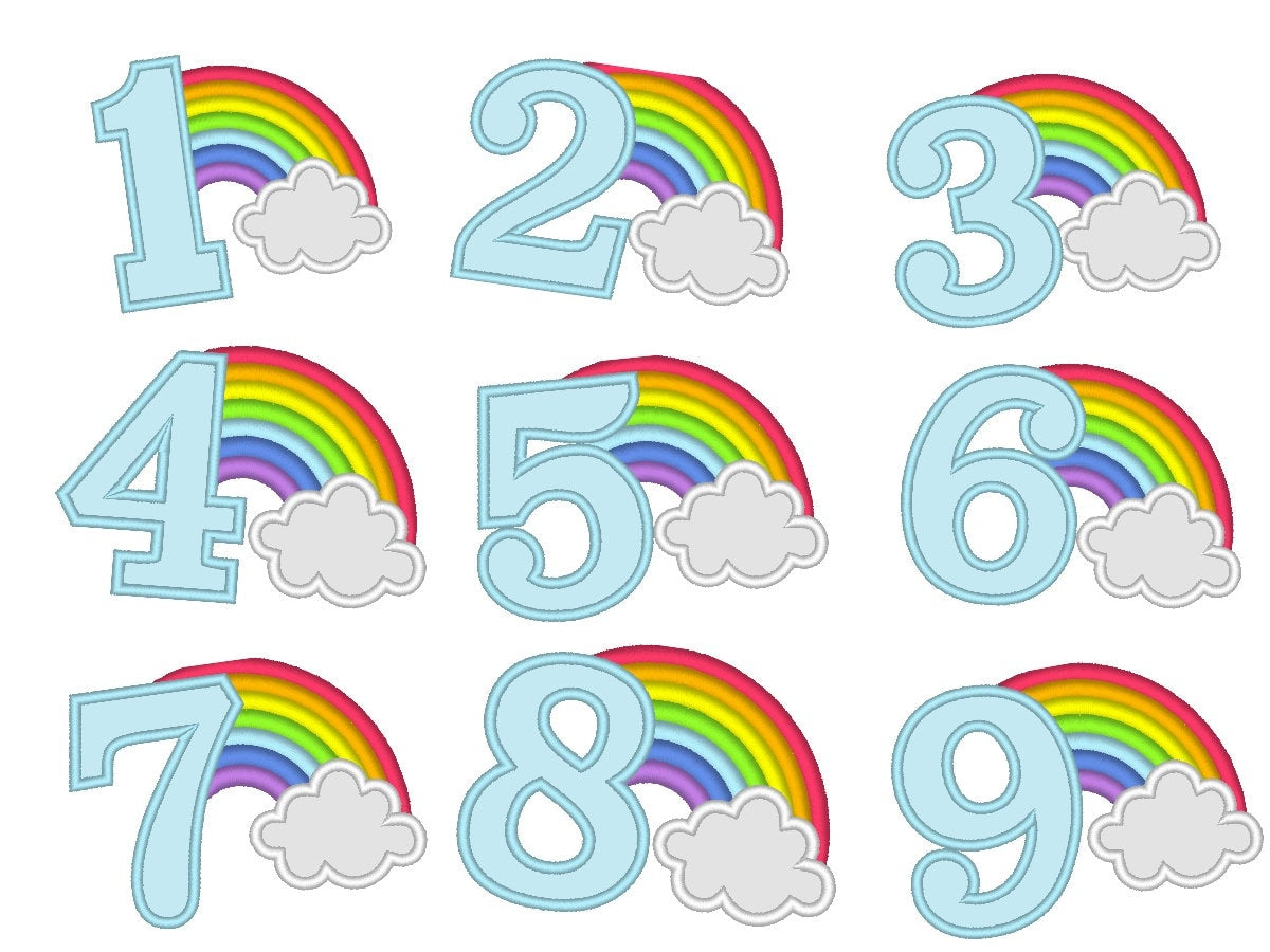 Rainbow in Cloud Birthday Numbers