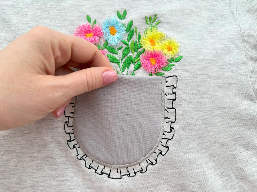 Genuine Ruffle Pocket with Fringed Flowers