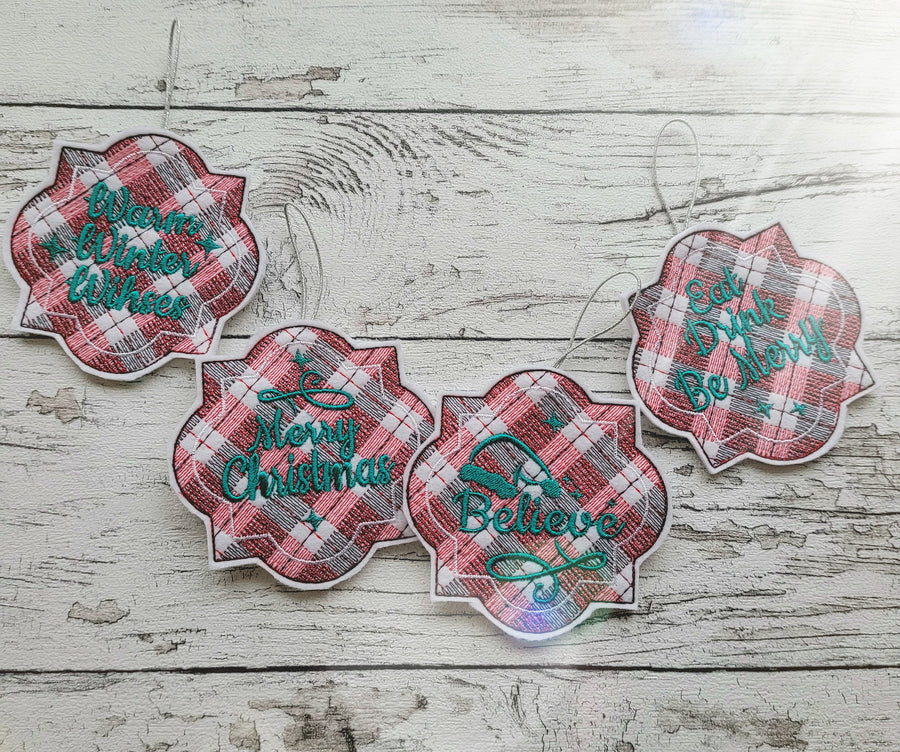 Tartan Plaid Gingham Christmas tree ornaments decoration or gift tags