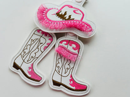 Pretty Cowgirl Cowboy Boots And Hat Keychain