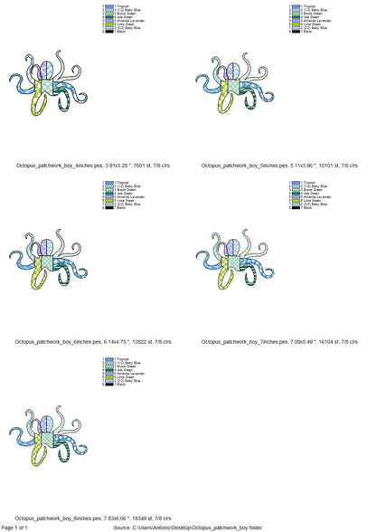 Patchwork Octopus patterned sea ocean fish animal Tentacles outline