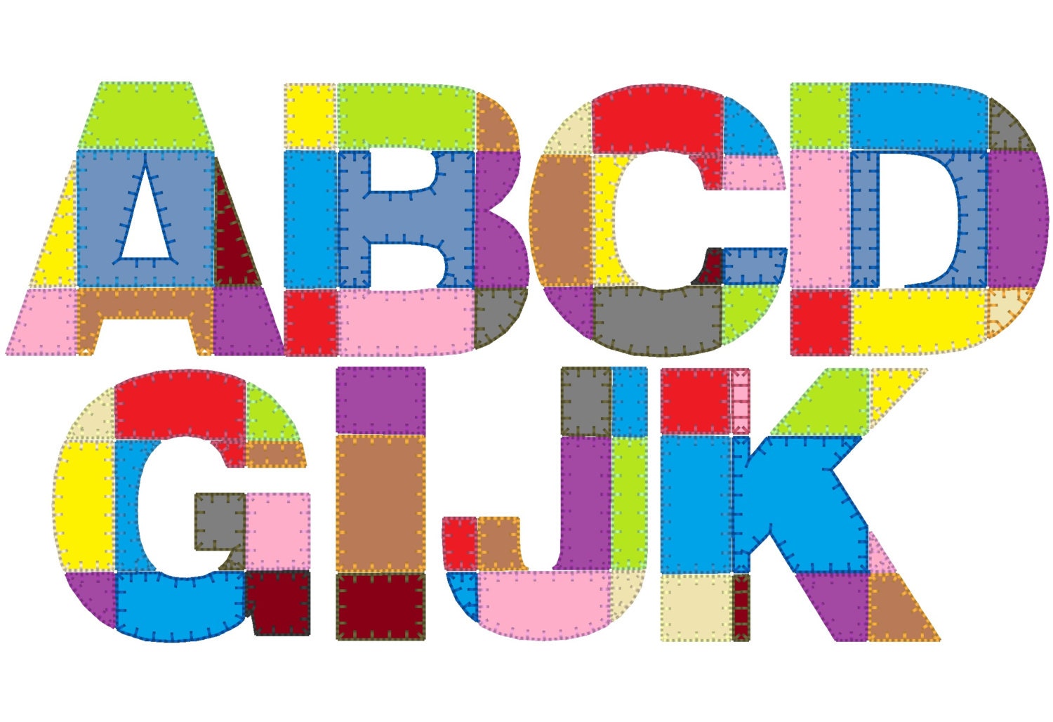 Classic grid Patchwork Font rag edges applique alphabet letters and ...