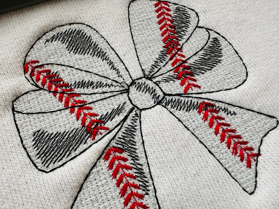 Light Stitch Baseball Bow Line Art