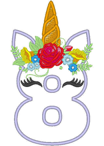 Floral Unicorn Birthday Numbers Applique