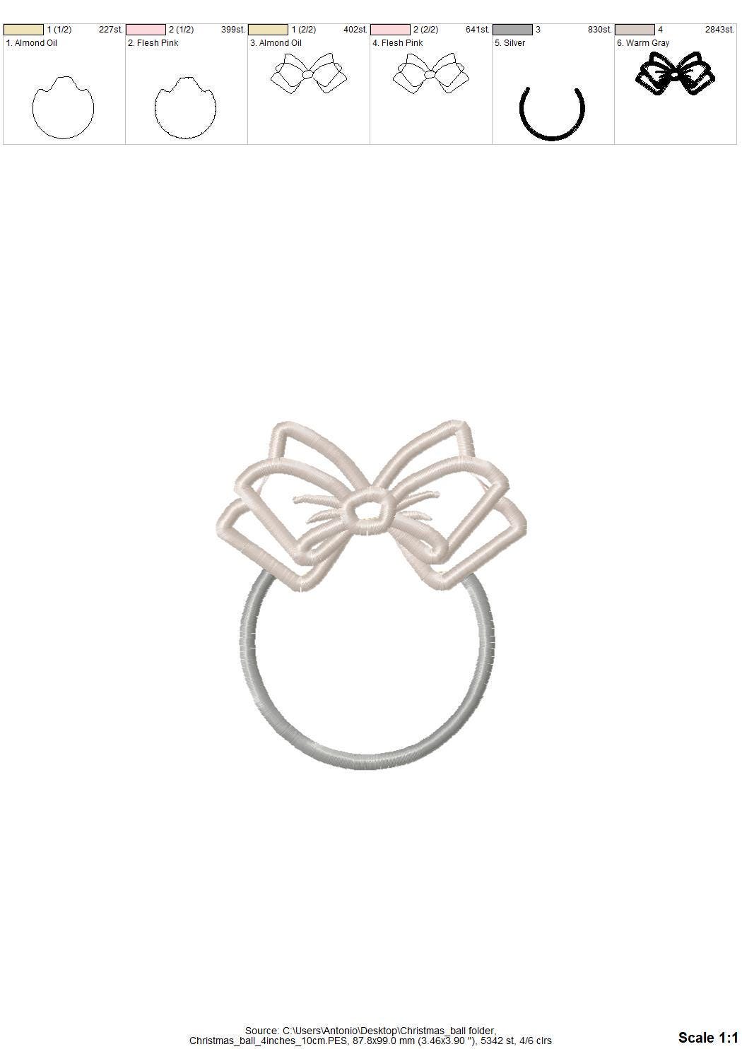 Christmas Ball Bow for monogram Applique machine embroidery designs