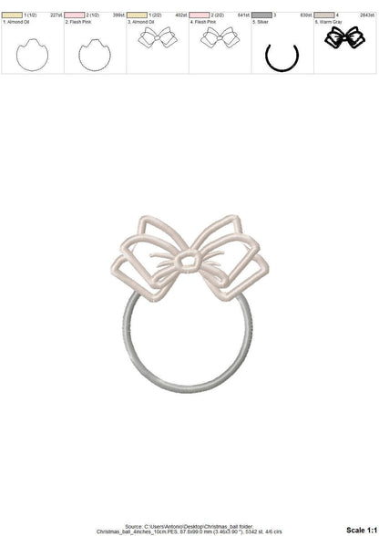 Christmas Ball Bow for monogram Applique machine embroidery designs