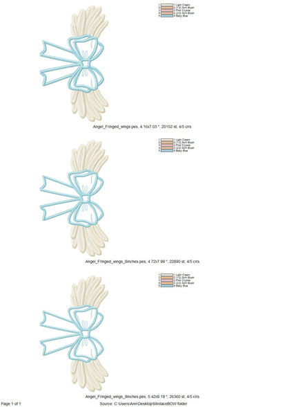 Fringed Angel wings fluffy feathers side Bow split seam in the hoop