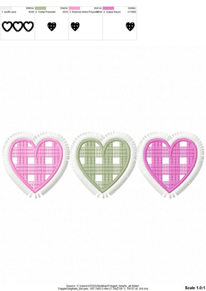 Gingham Plaid Fringed Valentine Heart Trio