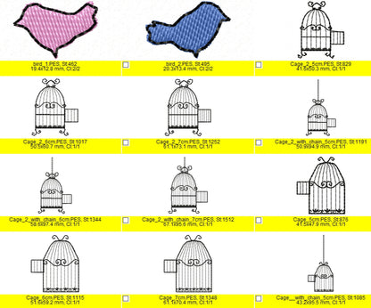 Cherry Blossom mini Flowers Birds and Cage awesome machine embroidery