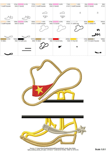 Cowboy Boots and Hat Split Applique