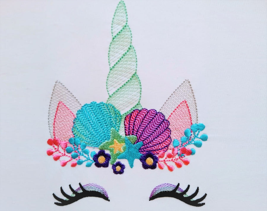 Summer mermaid Sketch stitch Unicorn head with shell and stars crown